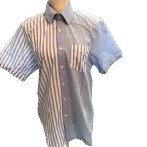 Casual Blue and White Button Down Shirt with Stripes